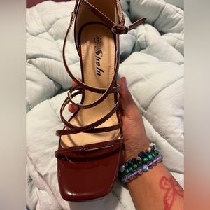 Brown Strappy Square Toe Platform Block Heels size 8 from SHEIN